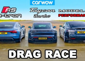 Porsche Taycan Turbo & Audi RS E-Tron GT vs Tesla Model S Porsche Taycan Turbo & Audi RS E-Tron GT kundër Tesla Model S