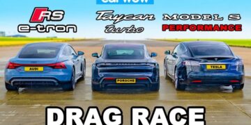 Porsche Taycan Turbo & Audi RS E-Tron GT vs Tesla Model S Porsche Taycan Turbo & Audi RS E-Tron GT kundër Tesla Model S